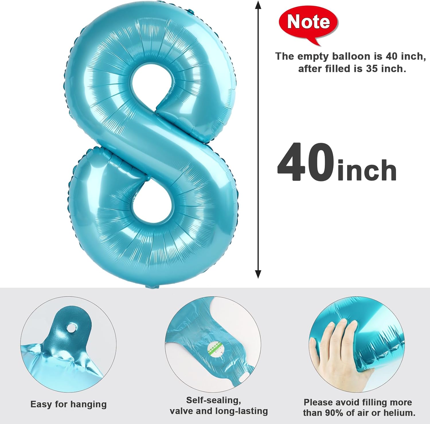 Pastel Blue 40 Inch Number 8 Balloon - Perfect for 8th Birthday Parties & Celebrations