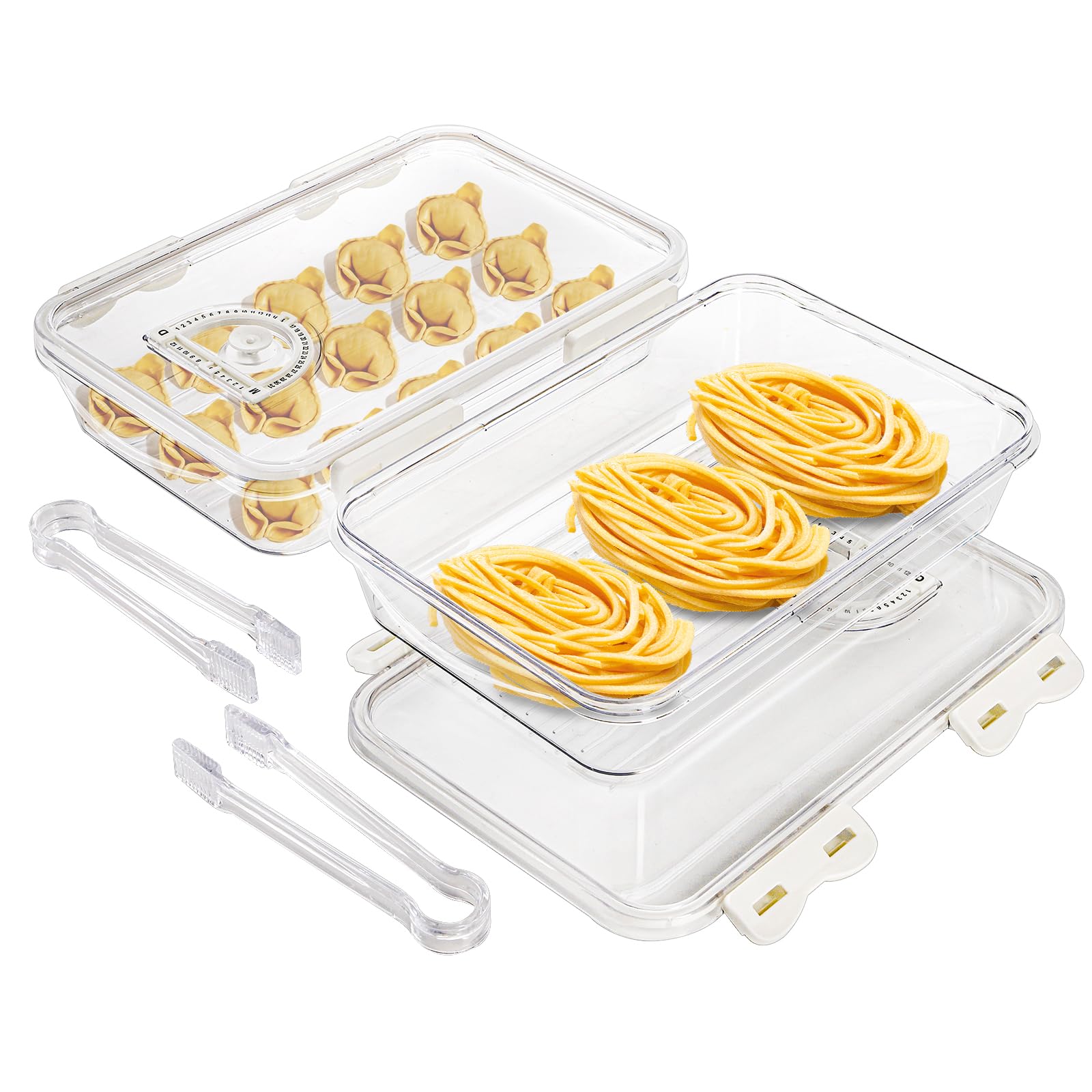 Okllen 2 Pack Bacon Container for Refrigerator, Plastic Cheese & Deli Meat Container with Air-sealed Tight Lids for Fridge, Bacon Keeper with Food Serving Tongs Cold Cuts Food Storage Organizer