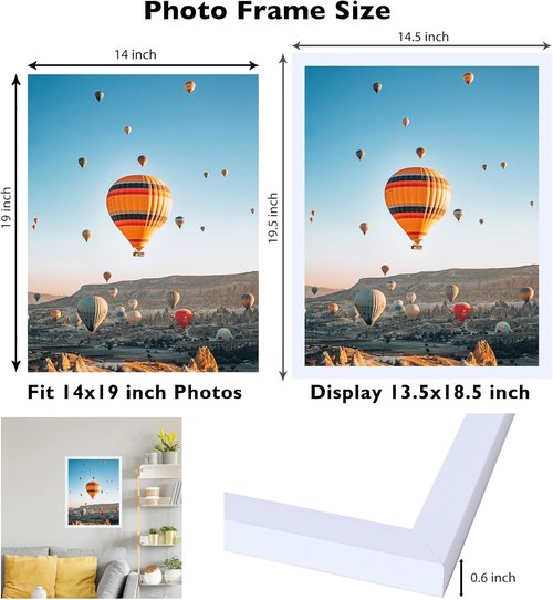 JCJMY 14x19 Picture Frame - Durable White Wall Mount for Horizontal or Vertical Display