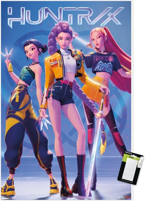 Huntrix | Netflix KPop Demon Hunters Wall Poster - 34" x 22.4" with Mount Bundle