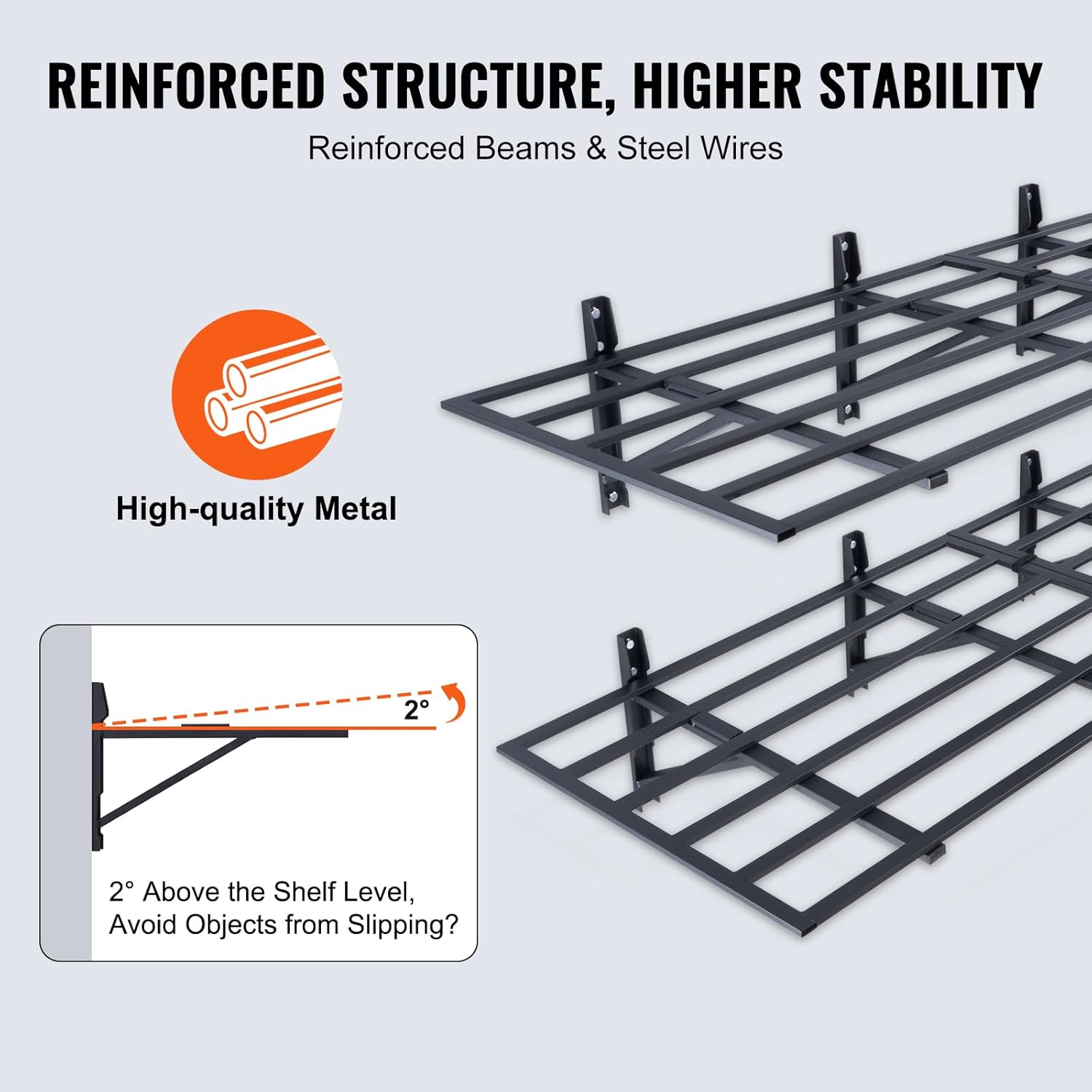 VEVOR Heavy Duty Garage Shelving - Wall Mounted 2 x 6 ft Storage Rack | 1600 lbs Load Capacity, 2 Pack