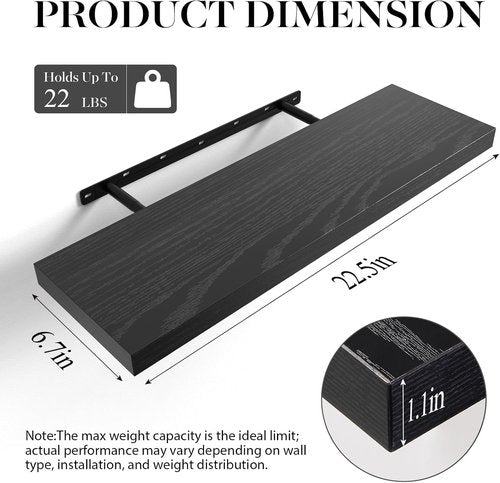 BAYKA Floating Wall Shelves - 22.5 Inches Black Display Organizer for Bathroom, Bedroom & Kitchen