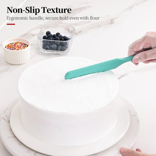 Lilybeam 600ºF Heat Resistant Spatulas, High Heat Food Safe Semless Kitchen Silicone Scraper Set for Cooking Baking Mixing Scraping Stirring Nonstick Cookware Pan Bowl (4Pcs,Aqua Sky)