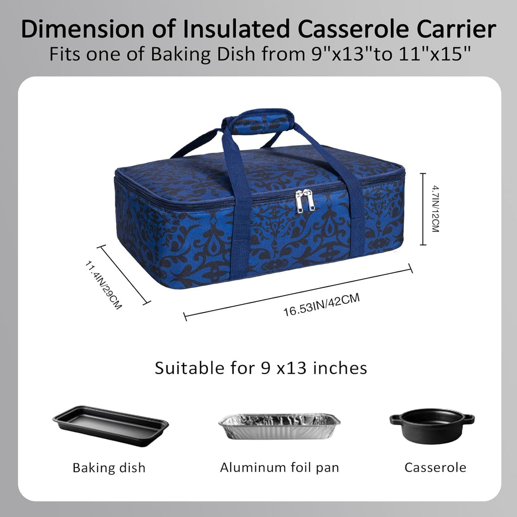 Skiennix Insulated Casserole Carrier Bag - Portable Tote Keeps Food Hot/Cold | Fits 9x13" Dish - Blue/Black
