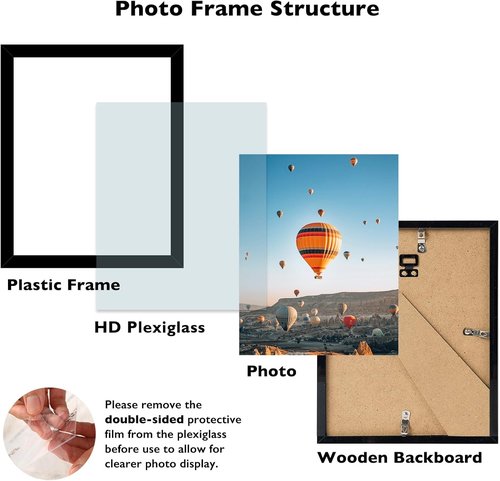 JCJMY Picture Frame - 8.5x12 Black Wall & Tabletop Display | Shatter-Resistant Plexiglass