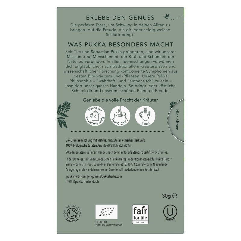Pukka Supreme Matcha Green, Organic Herbal Green Tea with Oothu, Sencha & Suio Gang, 20 Count (Pack of 3)