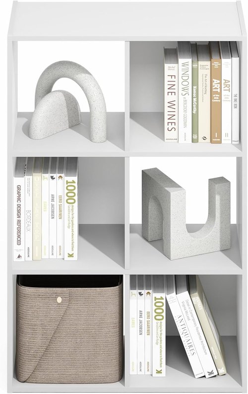 Furinno PELLI Bookshelf - 3x2 Cube Storage Organizer Cabinet | Plain White, Ideal for Living Room & Home Office