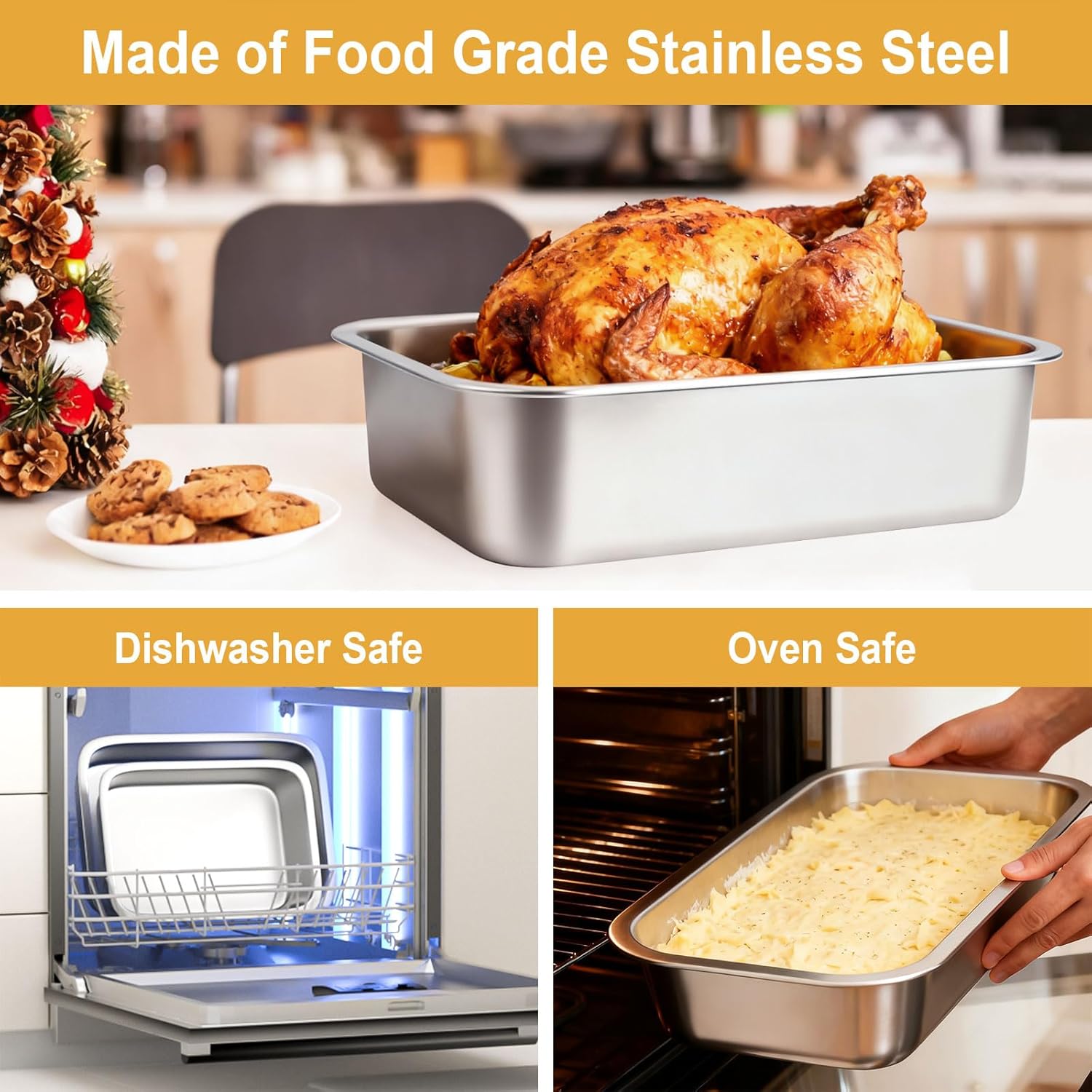 Regine Switzerland 4-Inch Deep Lasagna Pan Set - Stainless Steel Baking Pans with Lids | 7.4QT & 5.1QT Sizes