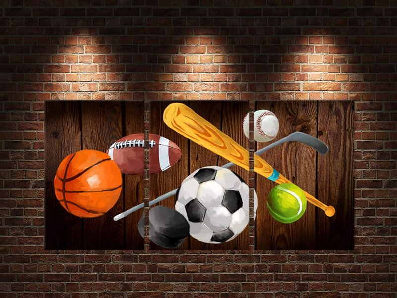 iHAPPYWALL 3 Pieces Vintage Sports Canvas Wall Art Basketball Football Baseball Soccer Hockey Balls Picture Prints for Living Room Bedroom Office Ready To Hang 16x24inchx3pcs