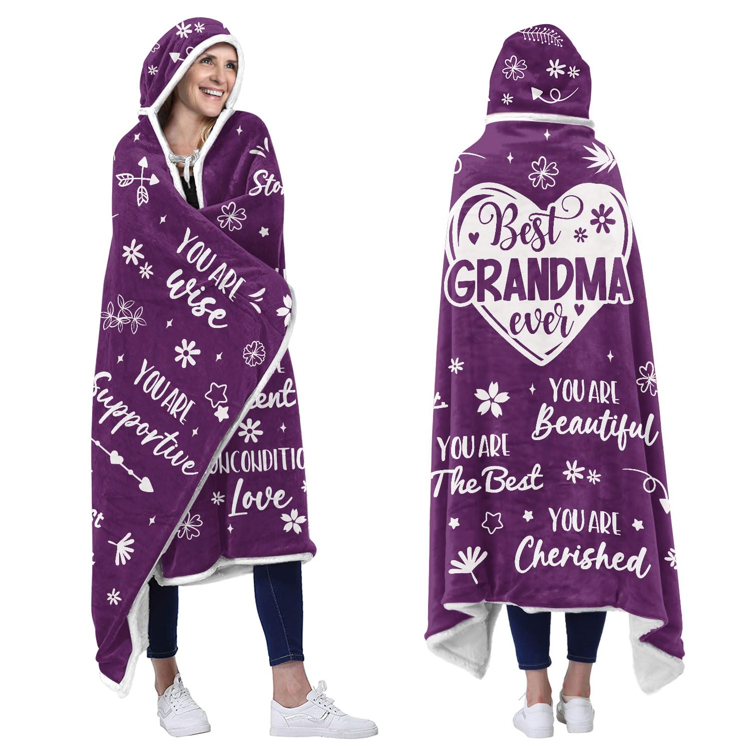 HUGGIB Best Grandma Ever Wearable Blanket Hoodie - Grandma Gifts from Grandchildren, Gifts for Grandmom - Grandma Gifts for Christmas, Birthday Gifts for Grandma