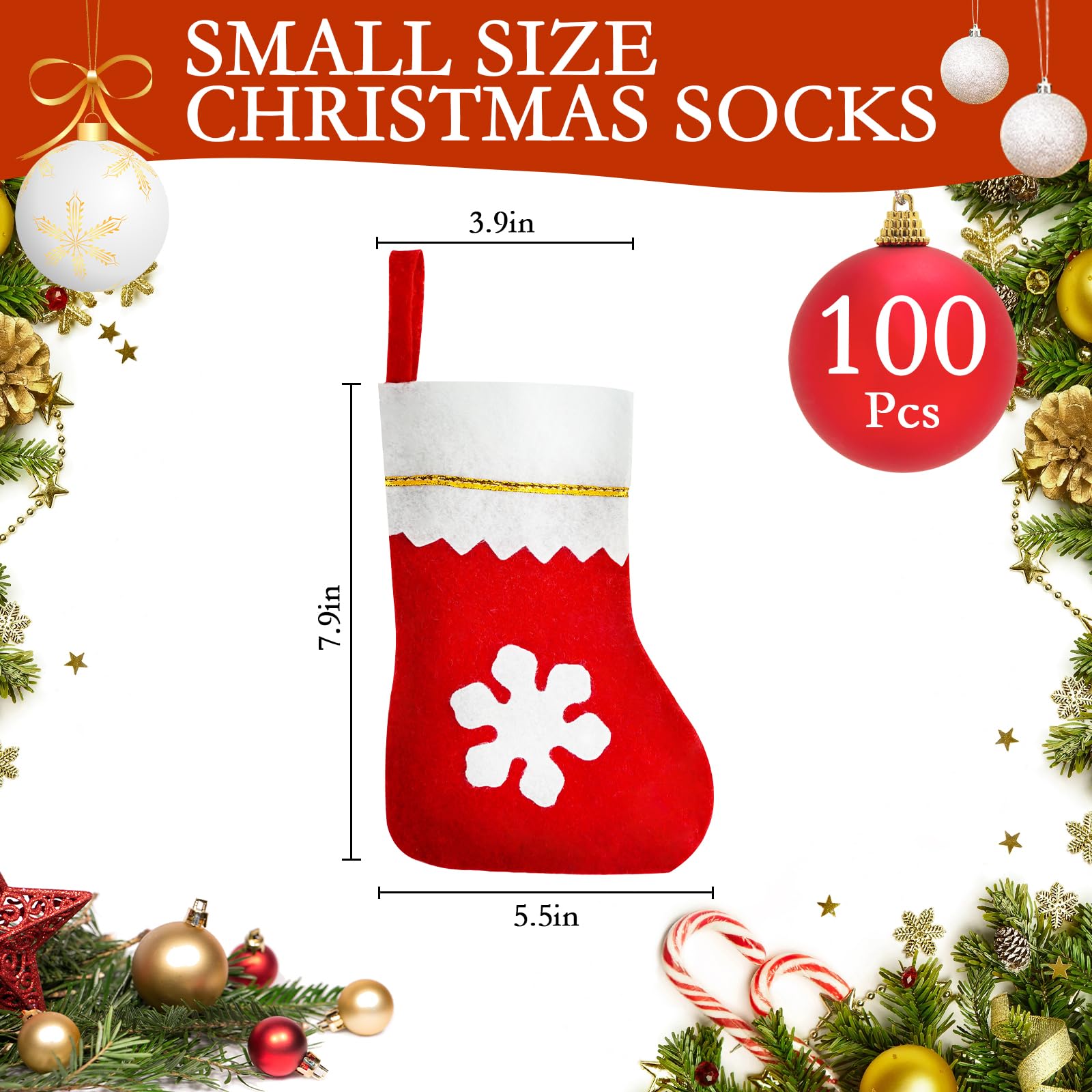 Succwoah 100 Pieces Red Felt Christmas Stockings Bulk 8 Inch Small Christmas Santa Stockings Hanging Xmas Stockings for Winter Christmas Trees Holiday Home Party Decoration(Red with White Trim)