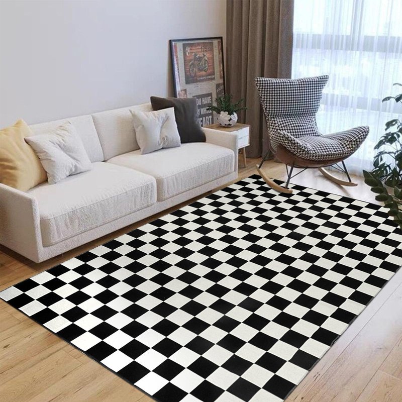 Seavish Checkered Rug, 5x8 Ft Black and White Rug, Retro Moroccan Checkerboard Rugs, Lightweight Outdoor Washable Area Rug, Rustic Floor Carpet Decor for Living Room Bedroom Dining Room Patio