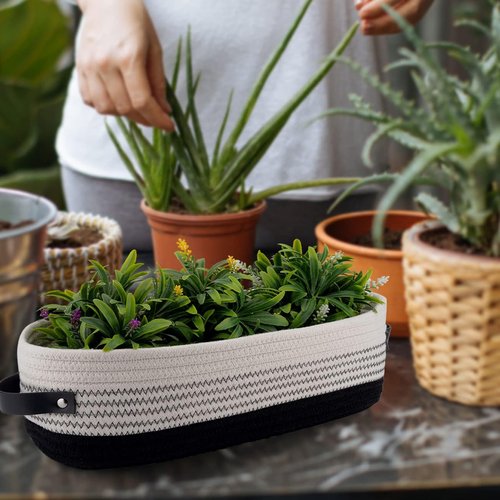 Farmhouse Cotton Rope Toilet Basket - Stylish Bathroom Decor & Organizer | 13"x5.9"x4" Black