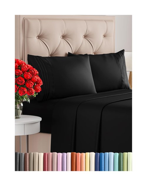 Full Size 4 Piece Sheet Set - Comfy Breathable & Cooling Bed Sheets Set - Hotel Luxury Bedding for Women, Men, Kids, Teens, Boys & Girls - Deep Pockets, Ultra-Soft and Wrinkle Free - Oeko-Tex - Black