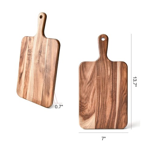 Acacia Wood Cutting Board - Wooden Kitchen Cutting Board for Meat, Cheese, Bread, Vegetables &Fruits-Charcuterie Board Cheese Serving Board with Handle,14”x7”