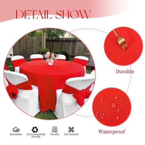 12 Pack Red Round Tablecloth 90 inch Round Table Cloth Polyester Red Tablecloths for Round Tables Waterproof Stain Resistant Washable Round Table Cover in Bulk for Wedding Party Buffet Camping