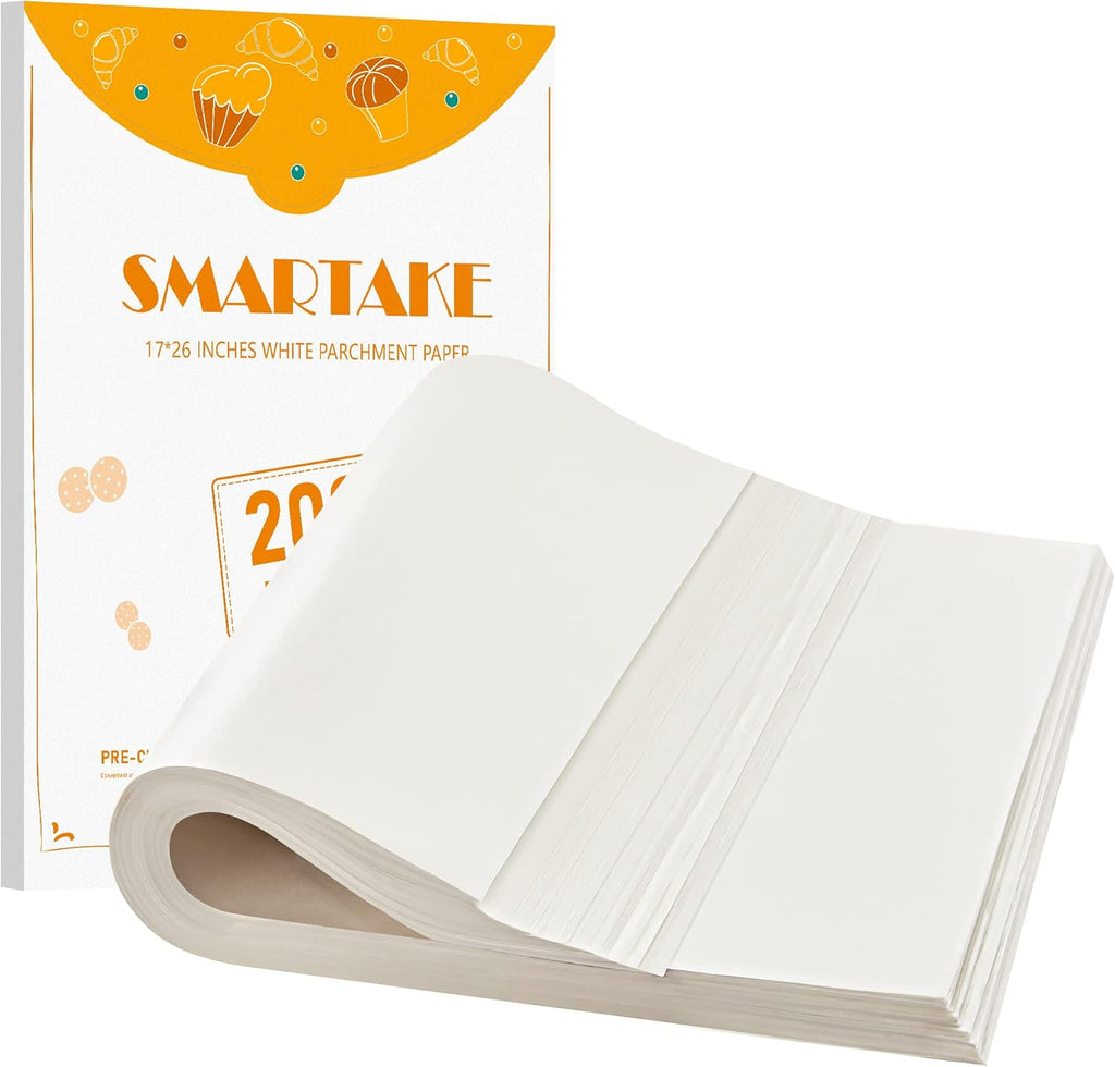 SMARTAKE Parchment Paper Baking Sheets - 200 Non-Stick Precut Sheets, 17x26 Inch for Baking, Grilling & More
