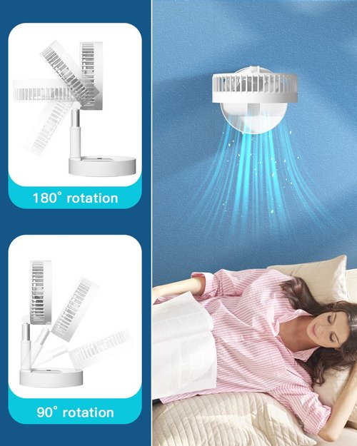 AICase Stand Fan,Folding Portable Telescopic Floor/USB Desk Fan with 10800mAh Rechargeable Battery,4 Speeds Super Quiet Adjustable Height and Head Great for Office Home Outdoor Camping-White