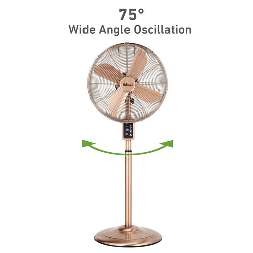 Holmes 16 Inch Copper Digital Metal Stand Fan 3 Speeds 75 Degree Oscillation 20 Degree Head Tilt Adjustable Height Quiet Operation Remote Control for Home Office Bedroom Living Room