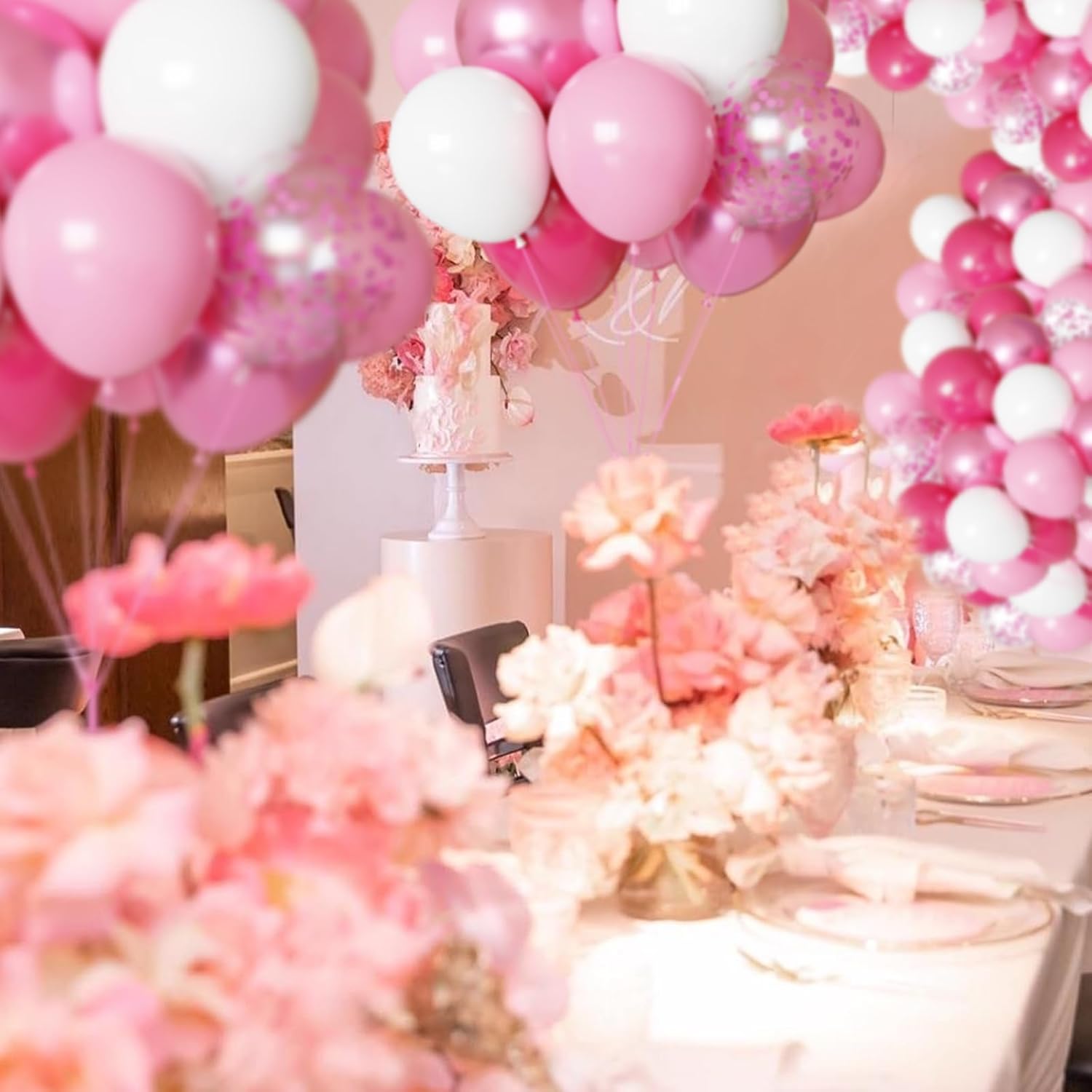 Skiennix Pink and White Balloons Kit - 50pcs 12 Inch Latex Balloons with Confetti for Parties