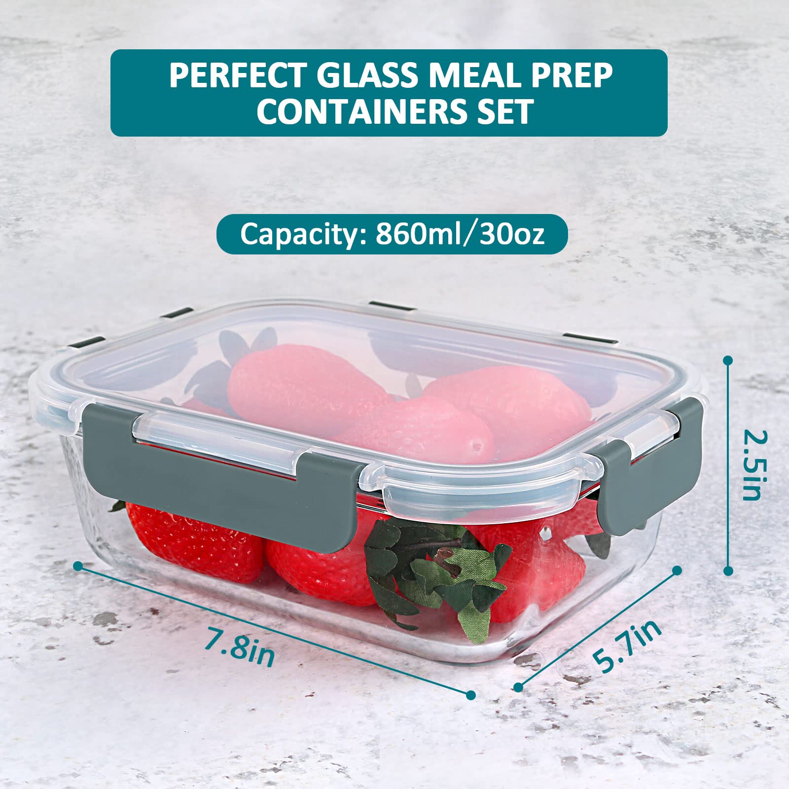 [5-Packs, 30 Oz] Glass Meal Prep Containers with Snap Locking Lids Glass Food Containers,Airtight Lunch Container,Microwave, Oven, Freezer and Dishwasher