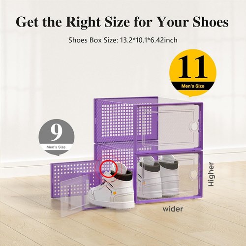 Kuject X-Large Shoe Storage Boxes - Clear Plastic Stackable 12 Pack | Sneaker & Toy Organizer Bins, Purple