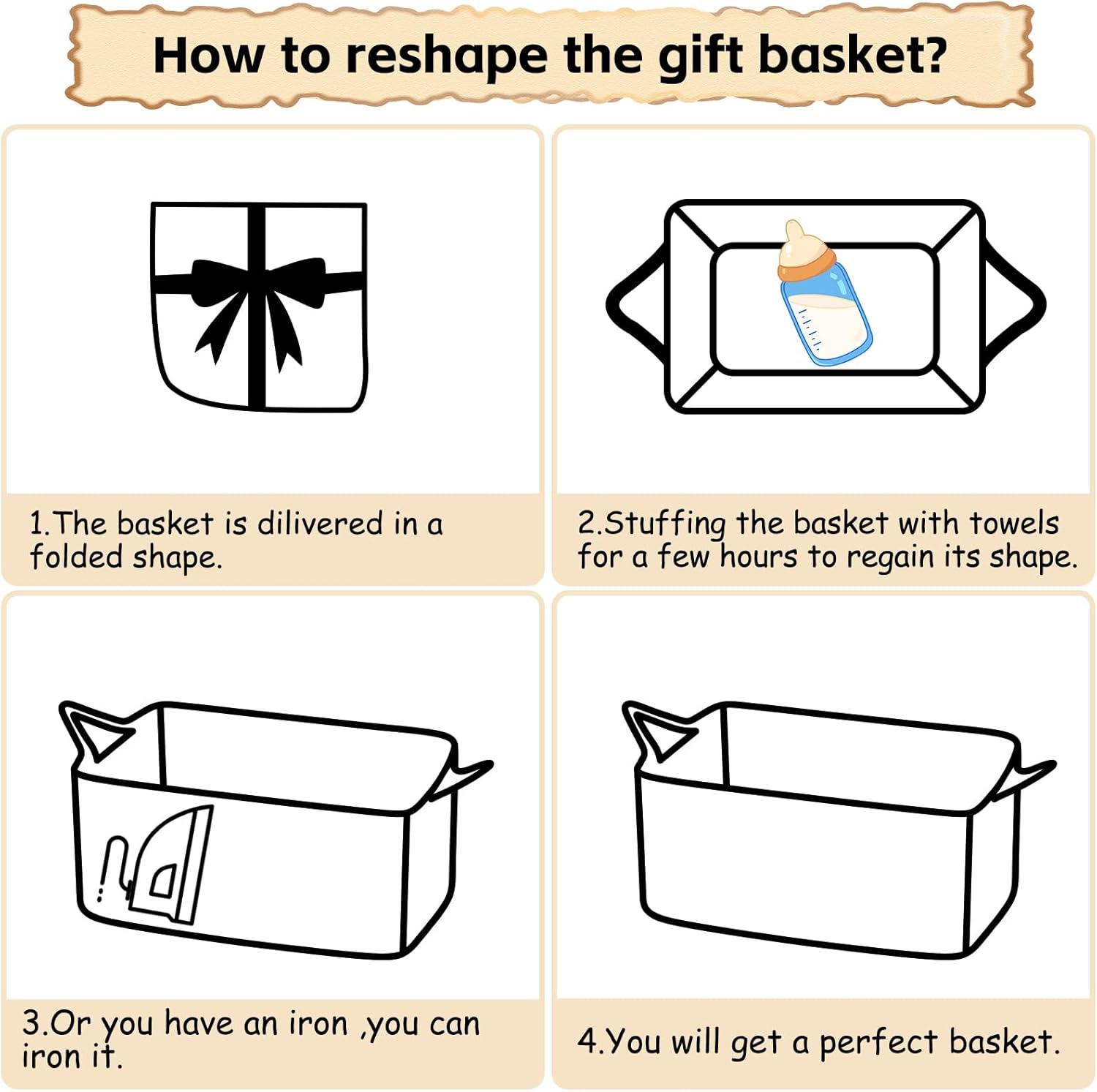 OIAHOMY Woven Storage Basket - 19L Gift Basket with Handles, Ideal for Baby Showers & Nursery - White