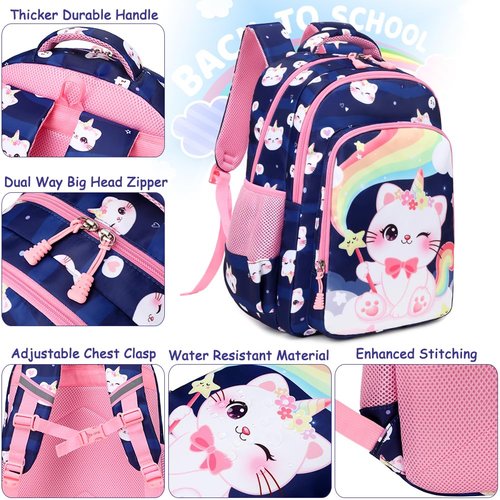 Meisohua Girls Backpack Elementary School Backpacks with Lunch Box 3 in 1 Set Unicorn Backpack for Girls Caticorn School Bags for Kids