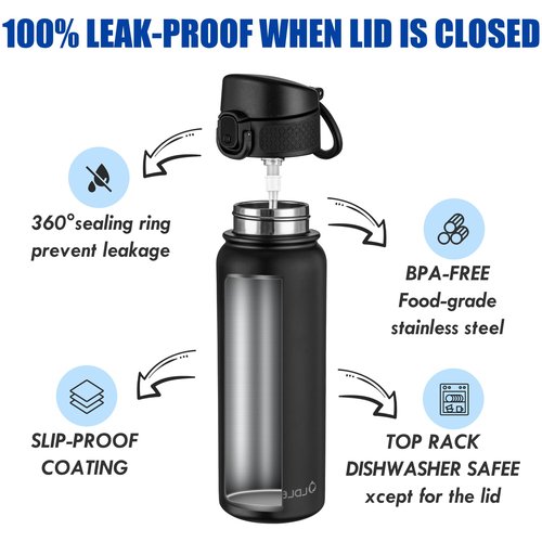 OLDLEY 20 Oz Insulated Stainless Steel Water Bottle For Kids, With Straws Leak-proof, Kids Water Bottles For School Boys Girls, Black