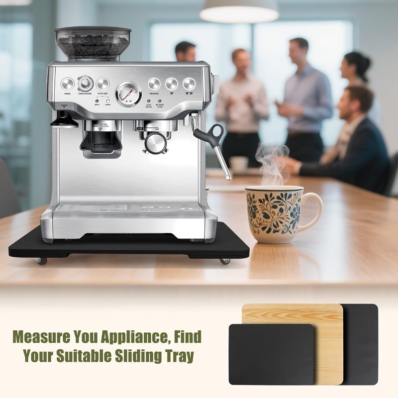 360° Rolling Tray for Coffee Maker, Sliding Tray Countertop Appliance Slider with Rubber Wheels for Heavy Kitchen Appliances, Easily from Under Cabinet (13" W x 16" D, Black)