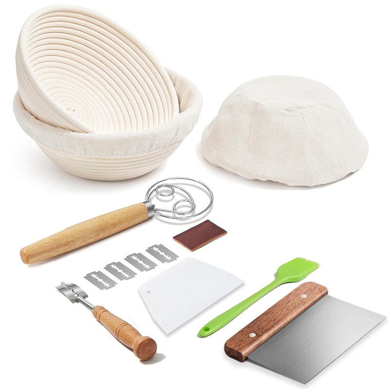 Ineyger Proofing Basket - 9 inch Banneton Bread Proofing Baskets Set of 2 Banneton Basket Sourdough Proofing Bowls with Liners for Professional & Home Artisan Sourdough Bread Baking Supplies