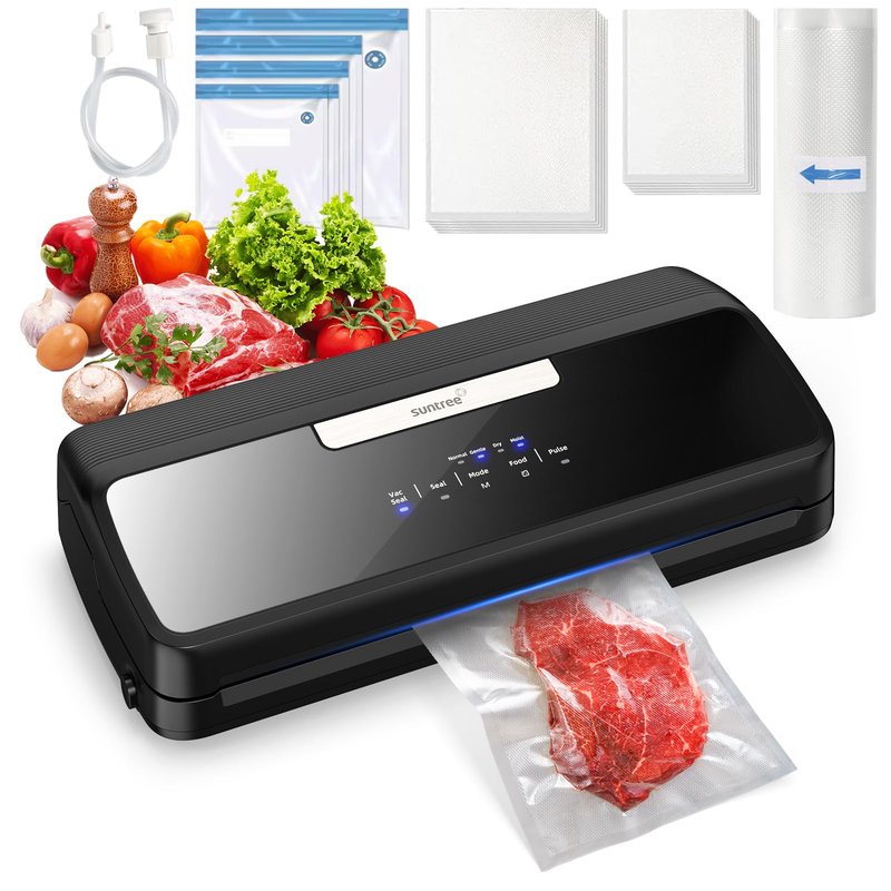 Vacuum Sealer Machine, 90Kpa 7-IN-1 Vacuum Sealer for Food Dry/Moist/Gentle Mode with Build-in Cutter and Storage, Food Vacuum Sealer Machine Tempered Glass Panel with Vacuum Bags, Vaccum Hose