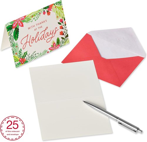 American Greetings Blank Christmas Thank You Cards - Holly Design | 25 Envelopes Included