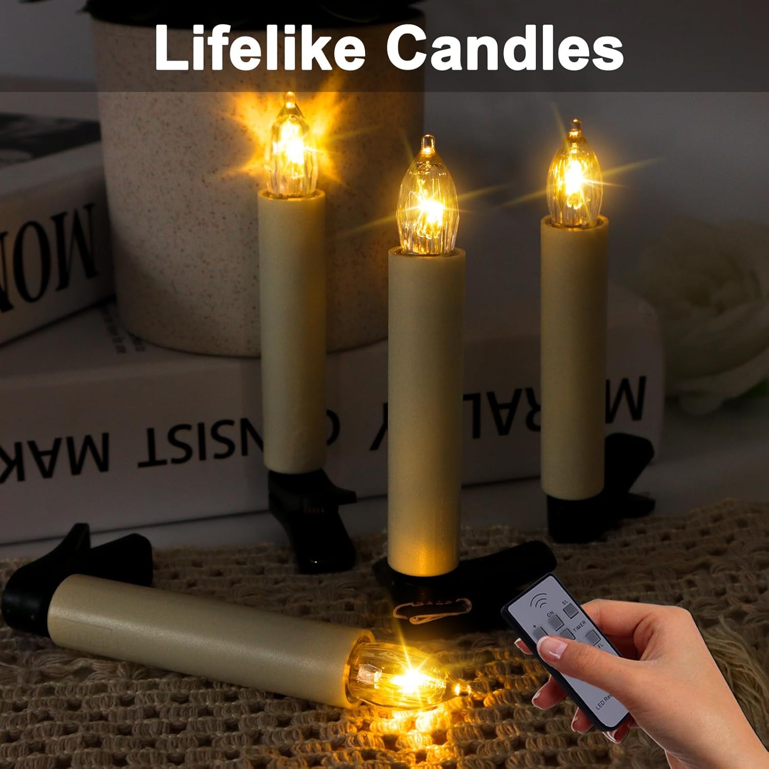 TECHLONG Flickering Christmas Tree Candle Lights - 20 PCS Battery Operated with Remote Timer | Flameless LED Decor