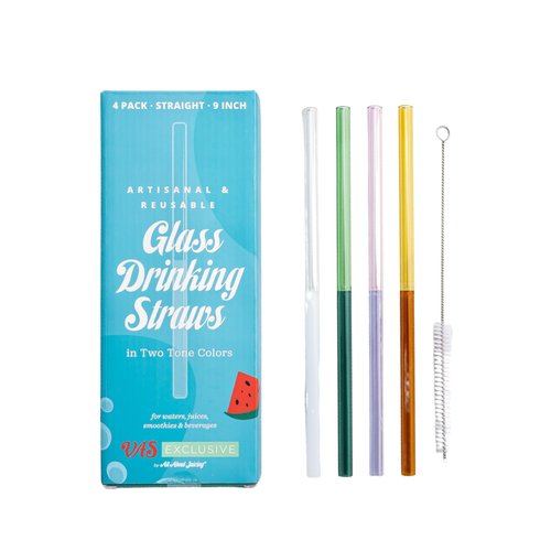 Glass Straws - Two Toned Colors - 5 Pack Set for Drinking Juices, Smoothies, Waters, Shatter Resistant, Reusable, Stylish