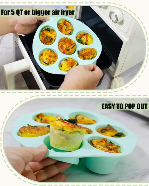 Silicone Egg Bite Molds, 3 Pack Silicone Muffin Pans for Air Fryer, Non-Stick 7 Cups Air Fryer Muffin Pan for Baking Egg Bite, Cupcake, Tart, Bread