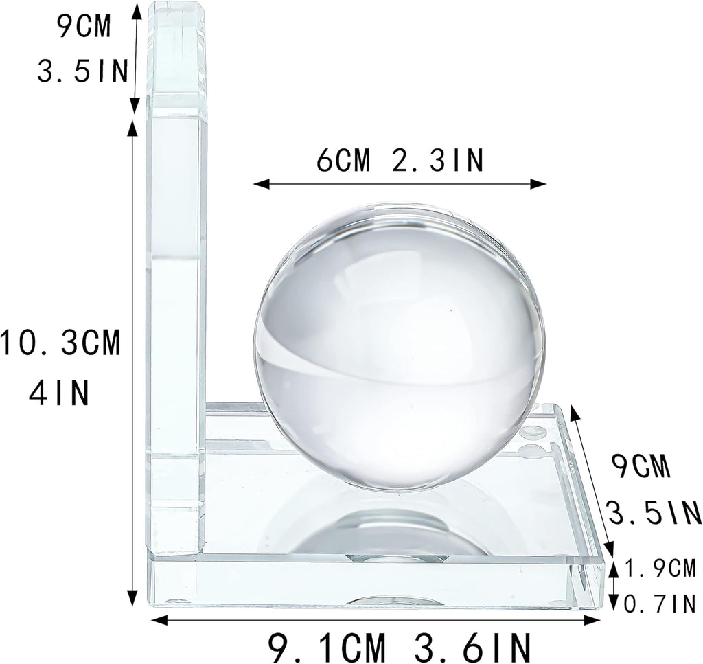 Skiennix Crystal Bookends - Sturdy L-Shape Design with Non-Skid Base | 4-Inch Clear Decorative Ornaments