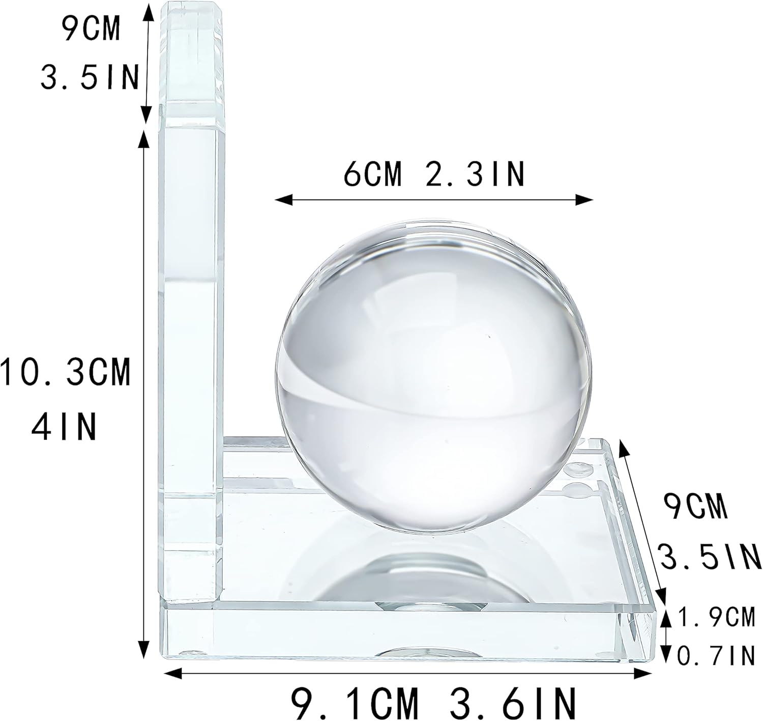 Skiennix Crystal Bookends - Sturdy L-Shape Design with Non-Skid Base | 4-Inch Clear Decorative Ornaments