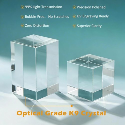 K9 Crystal | Genuine Blank Blocks for Inner Laser Engraving - High Clarity, Rectangular & Cube Sizes
