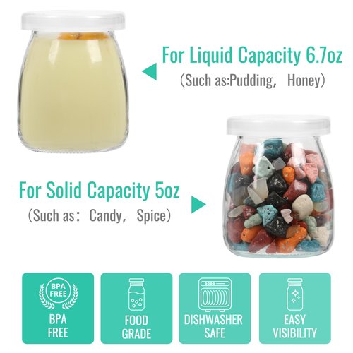 CAKKVDE 40 Pack 6.7 oz Mini Glass Jars with PE Lids - Small Yogurt/Pudding Containers for Wedding Favors, Honey, Spices & DIY Crafts (Includes Labels & String)