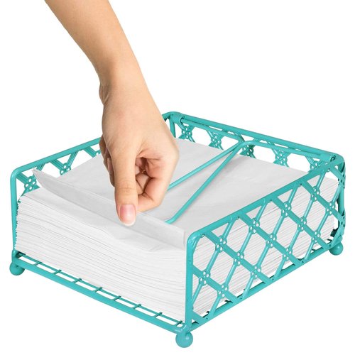 Blue Donuts Lattice Collection Napkin Holder – Napkin Holders for Tables, Dining Table Napkin Holders for Kitchen, Flat Napkin Holder, Turquoise