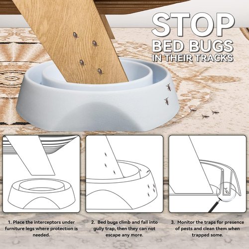 Bed Bug Interceptors by [Brand Name] - Anti-Skid Bed Bug Traps & Detectors | White - 4 Pcs
