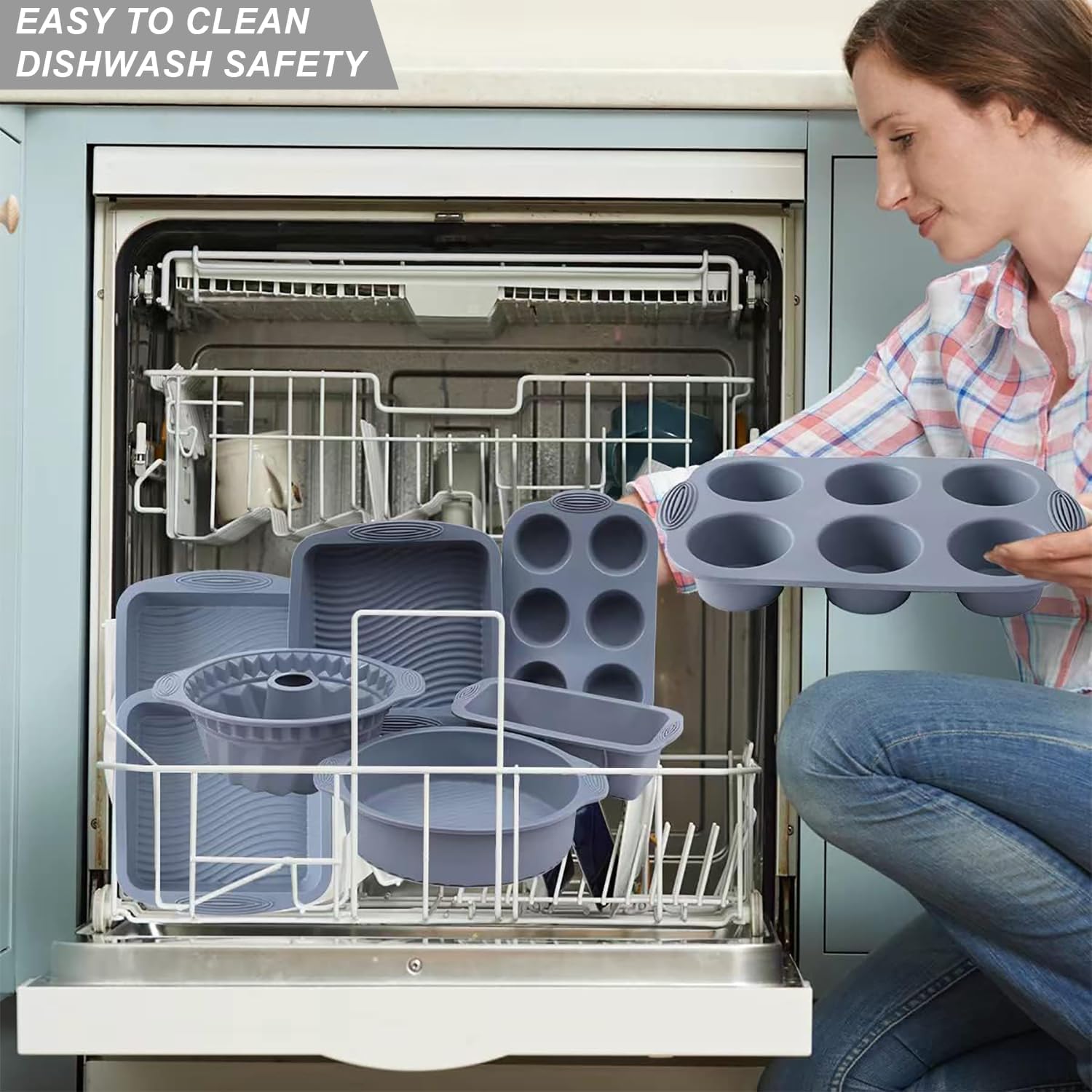 Skiennix 28 PCS Nonstick Silicone Baking Pans Set - Versatile Cake Molds & Muffin Pans | Light Grey