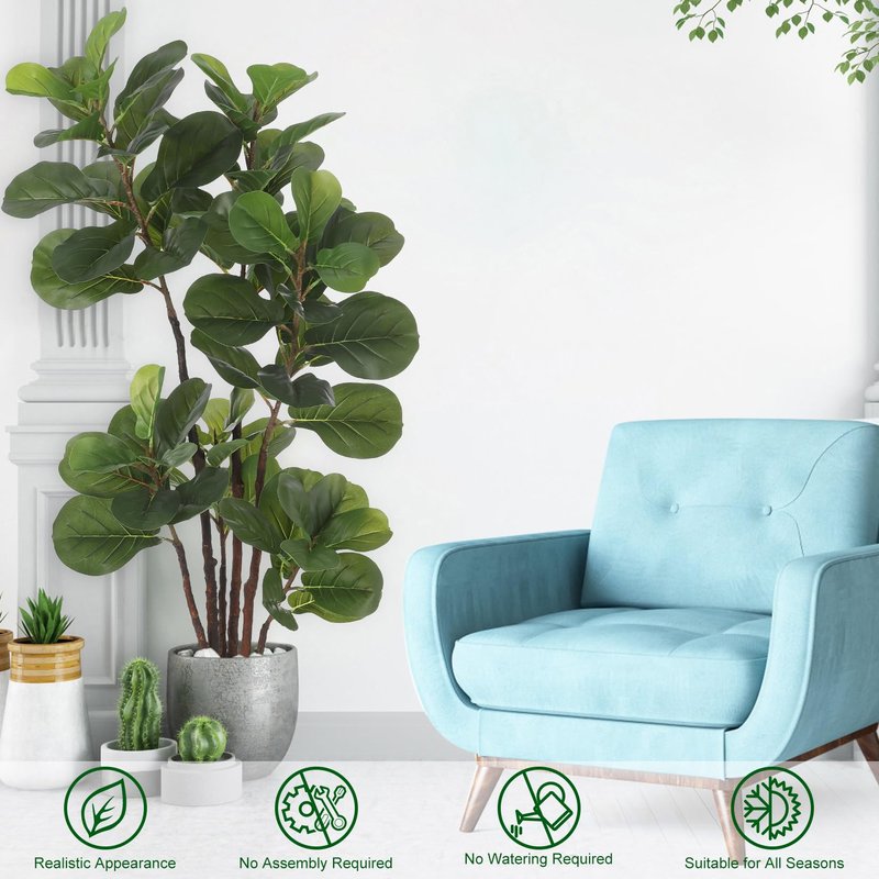 GAOMON Artificial Fiddle Leaf Fig Tree, 4 Ft Faux Ficus Lyrata Tree with 72 Leaves in Pot, Fake Green Plant for Indoor Outdoor Home Office Living Room Bedroom Decor