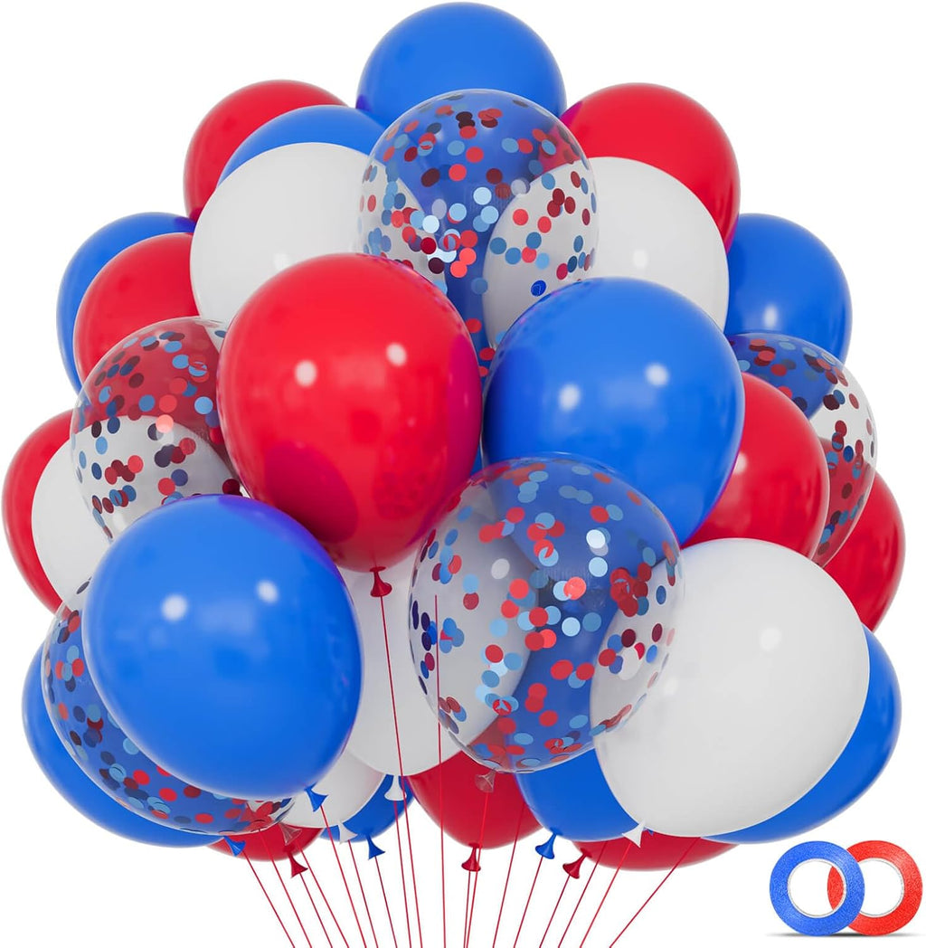 Red White Blue Latex Balloons - 12 Inch Patriotic Confetti Balloons | 68 Pack for 4th of July Celebrations