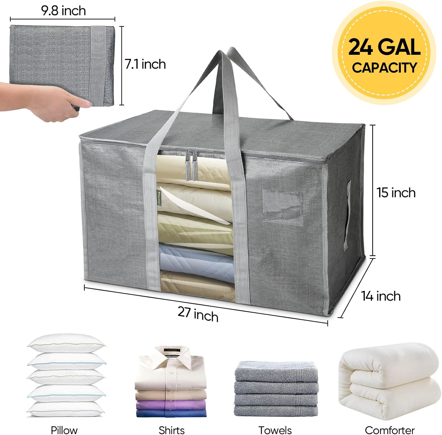 BALEINE 6-Pack Heavy-Duty Oversized Moving Bags - Reinforced Handles for Storage | Gray with Window