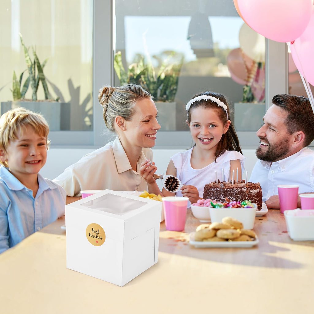 DOYIDE 12Pcs 6x6x6 Inches Mini Cake Boxes, White Square Bakery Boxes with Window, Small Cake Containers for Pastries, Cookies, Chocolates, Cupcakes, Birthday Party Cajas Pasteles