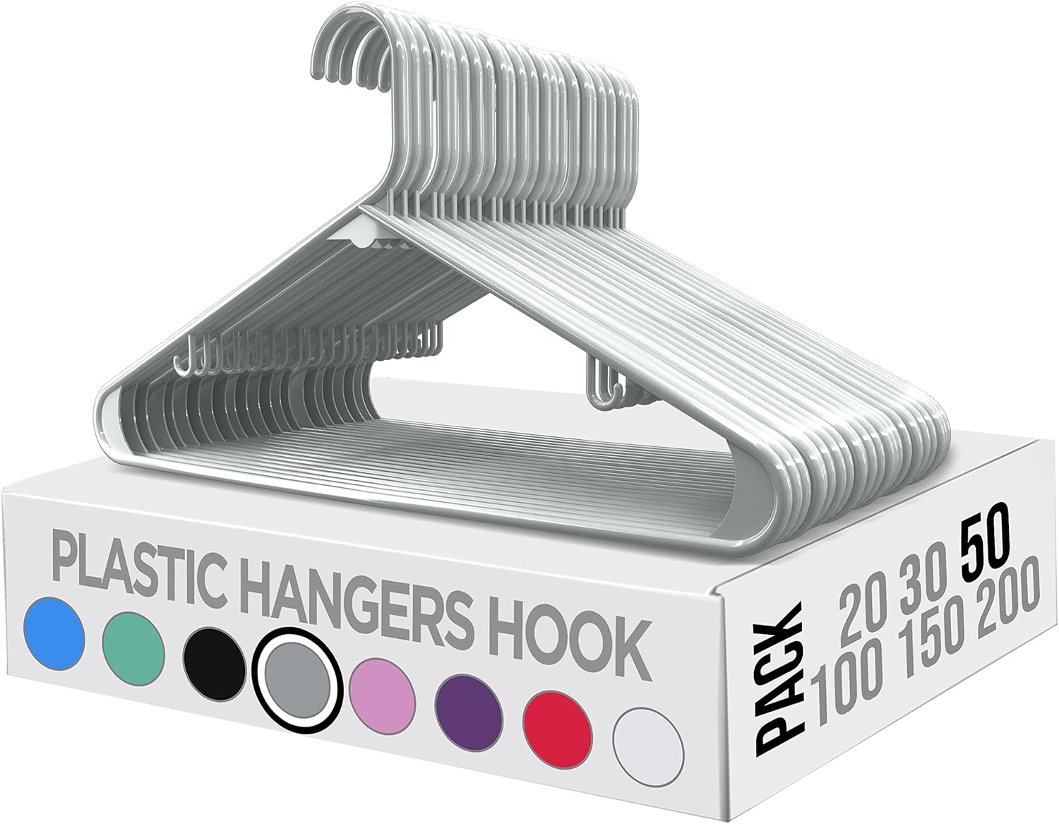 Utopia Home Plastic Hangers - Durable Space-Saving Closet Organizers | 50-Pack in Grey for Shirts, Pants & Coats