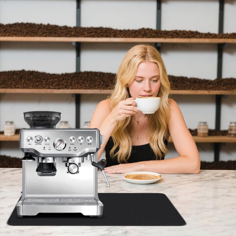 Waterproof Coffee Mat for Ninja ES601 ES701 Breville, 23.6 x 15.7 Inch Espresso Machine Bar Accessories, Hide Stain Rubber Backed, Dish Drying Mat with Easy Clean Surface for Kitchen Counters, Black