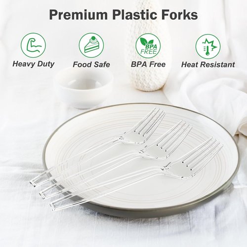 Dealusy Heavy Duty Clear Plastic Forks - 100 Count, BPA-Free & Heat Resistant, Perfect for Parties